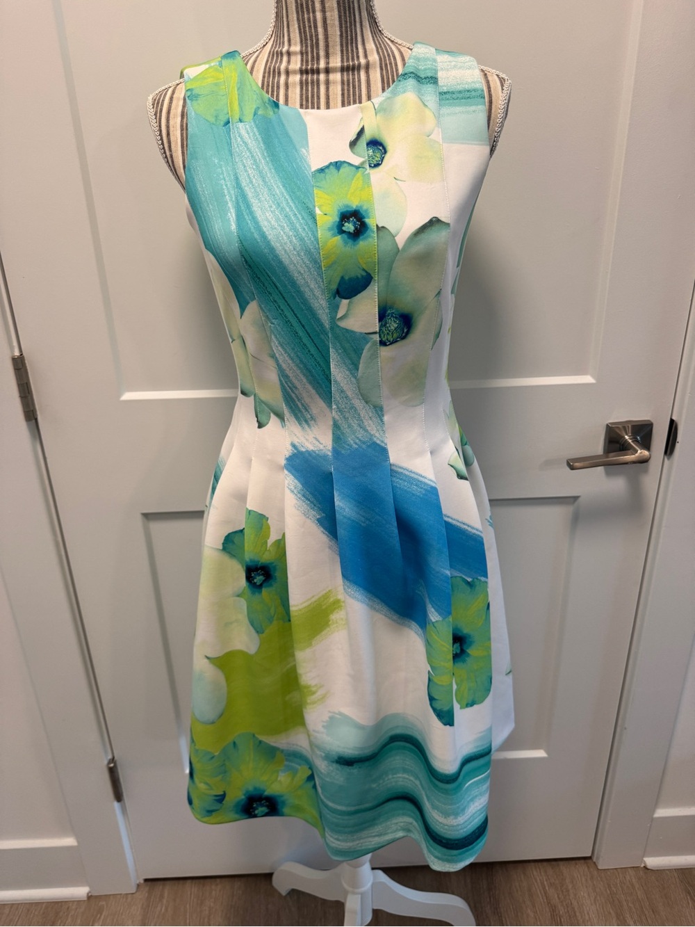 Calvin Klein Aqua, Teal & Lime Floral Midi Dress